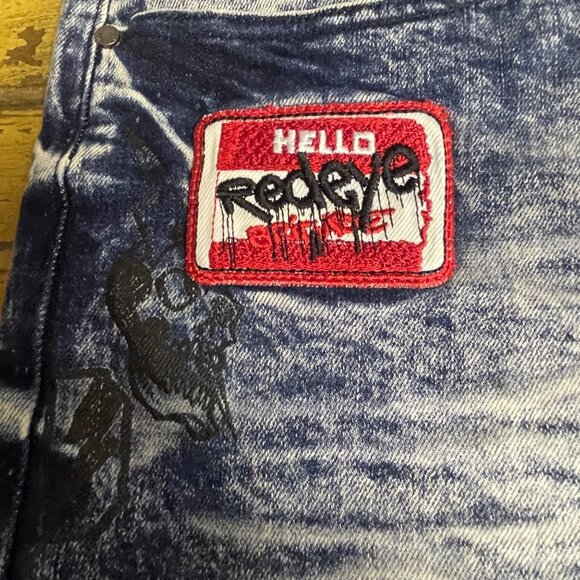 Dreamland Acid Wash Painted Jeans Sz 40x34 Patches Streetwear Bleached - Picture 5 of 7